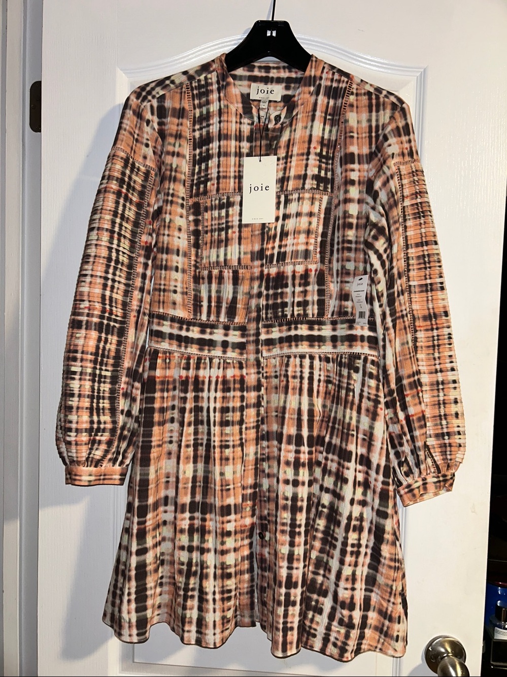 NWT Joie Charmese Short Dress Espresso Pink Multi Sz 8